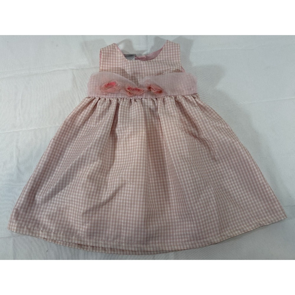 Perfectly Dressed pink gingham sleeveless dress 18 Month roses sash bow on back